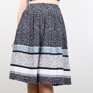 Vintage Midi Skirt Black White Gray Polka Dot